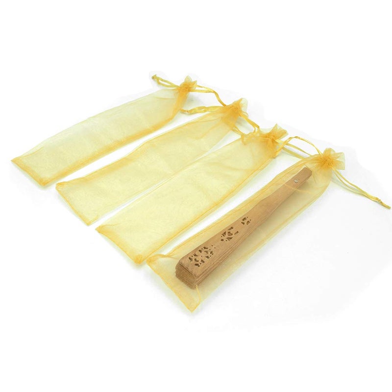 Bezall 50Pcs Golden Organza Hand Fan Bags, 2x10 Inches Folding Fan Drawstring Organza Gift Bag Hand Fan Pouch Party Wedding Favor Bags - Image 4